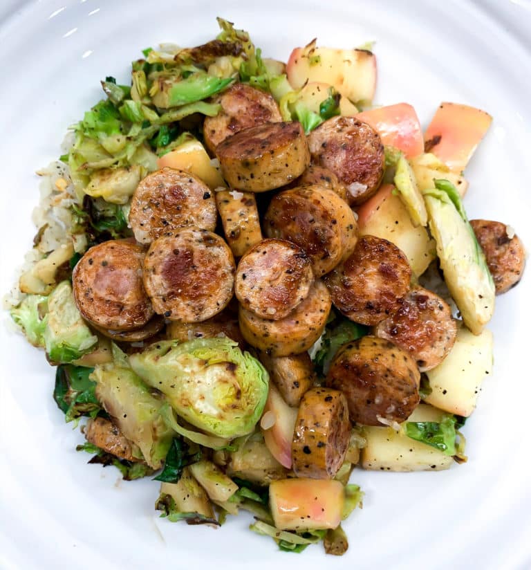 Chicken Sausage, Brussels Sprouts, Apple + Cauliflower Rice Bowls Recipe