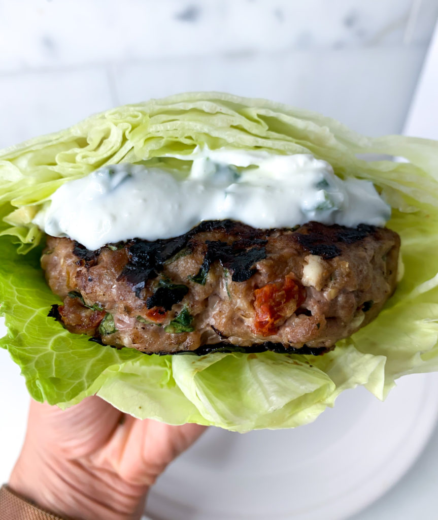Bunless Greek Burgers by The Savvy Spoon