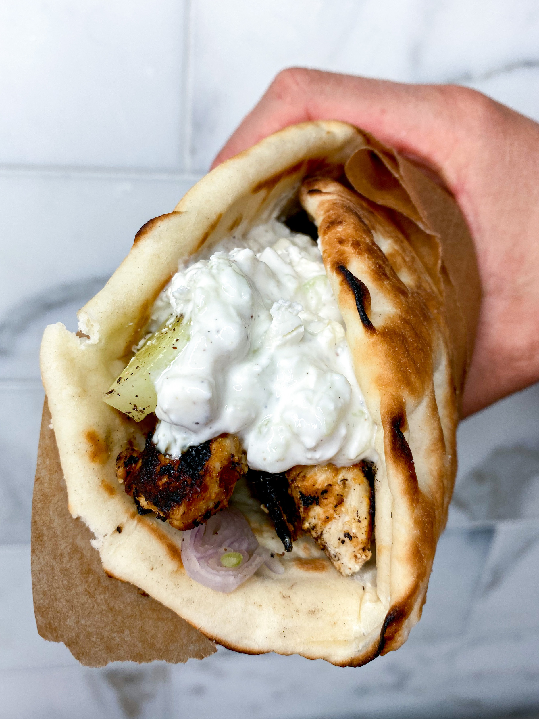 Greek Yogurt Marinated Chicken Pitas Recipe - The Savvy Spoon