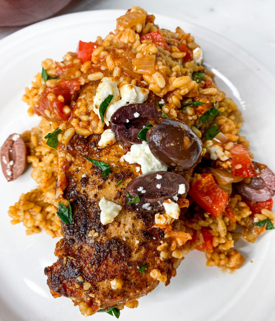 One Pan Mediterranean Chicken and Rice (Quick and Easy) - Olive Tomato