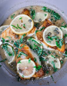 Pan-Seared Sea Bass Piccata with Lemon Caper Sauce
