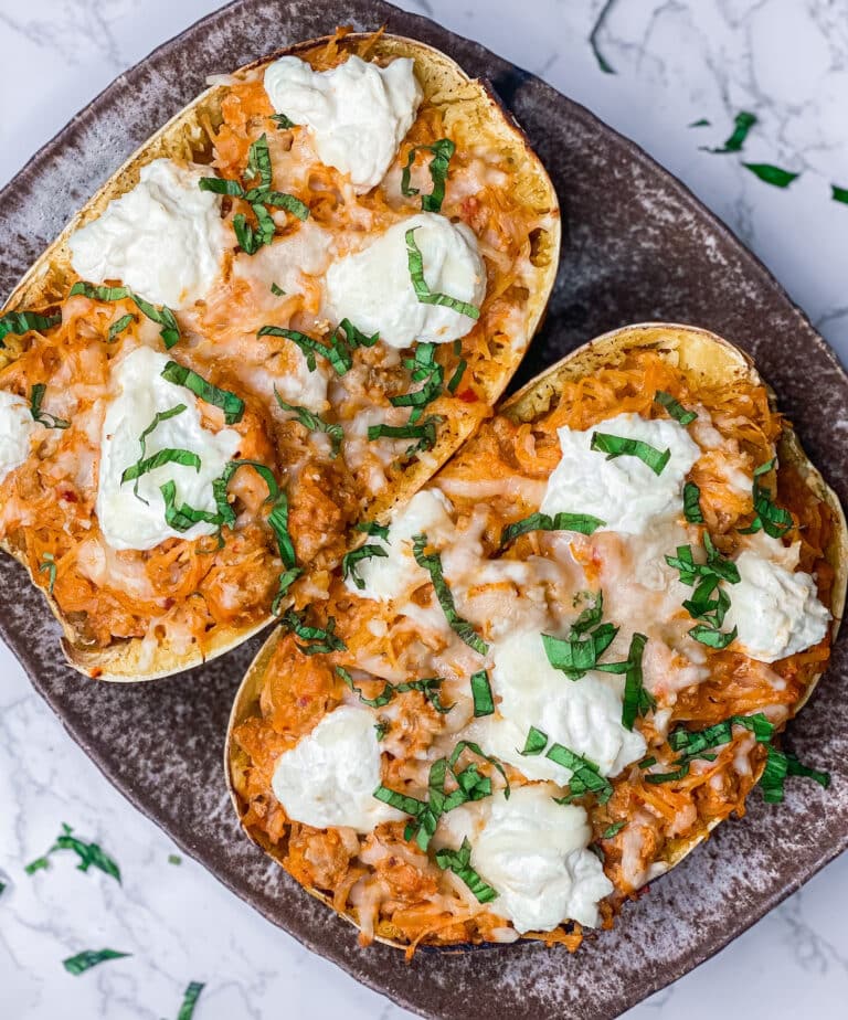 Lasagna Stuffed Spaghetti Squash Boats Recipe