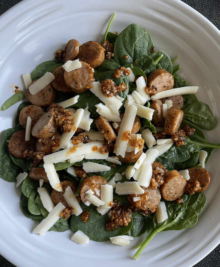 5 Ingredient Chicken Sausage Spinach Salad Recipe