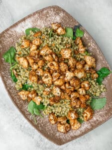 Air Fryer Cauliflower + Pesto Pearl Couscous Salad Recipe