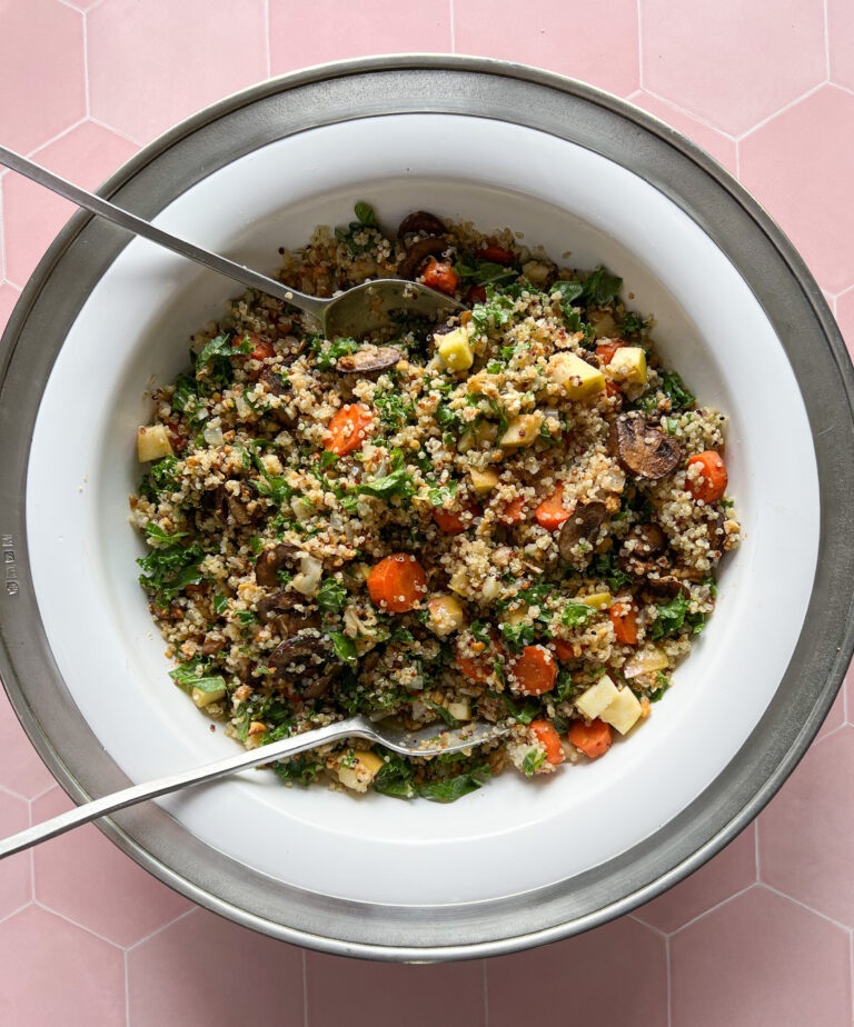 Warm Roasted Veggie Salad with Kale and Quinoa