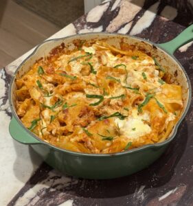 This Pumpkin Deconstructed Lasagna by The Savvy Spoon is a cozy, fall-inspired twist on a weeknight favorite! With pumpkin puree, creamy ricotta, and savory chicken sausage, it’s a hearty, high-protein dinner that’s ready in under 30 minutes — no layering required.