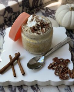 Pumpkin Spice Overnight Oats by The Savvy Spoon. Thick and creamy pumpkin spice overnight oats made with Greek yogurt, chia seeds, and cozy fall spices! These protein-packed oats are an easy, make-ahead breakfast that’s perfect for busy mornings.